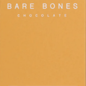 Front packaging of Bare Bones 70% Dark Chocolate with yellow background